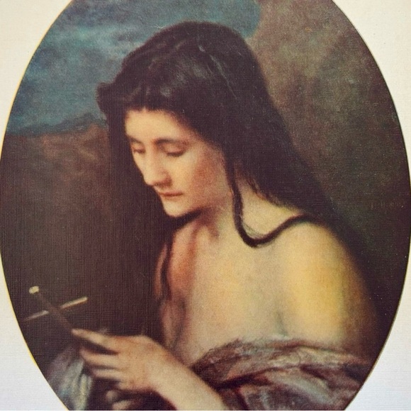 Jean-Jacques Henner, MAGDALEN WITH CRUCIFIX Fine Art Print 1900 Vintage Original
